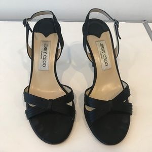 Jimmy Choo Black Silk Satin Open Toe Slingback